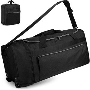 uarition 70L Foldable Rolling Duffle Bag with Wheels | 28” Large Duffle Bag for Travel, Carry On Luggage Duffel Bag for Traveling/Camping/Moving, Water Resistant, Black