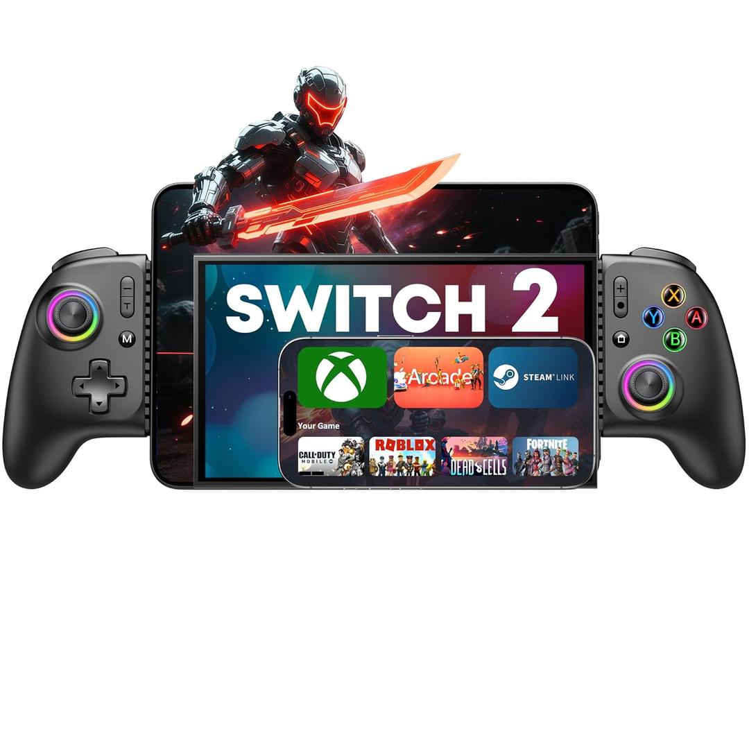 Gamtoure Wireless Phone Controller for iPhone, iPad Mini, Android- Bluetooth Game Controller for Nintendo Switch 2/Switch/Lite/OLED (Black)