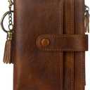 Blucoay Leather Wallet Women, RFID Blocking Small Wallets for Women Compact Bifold Slim Wallet Card Holder With Zipper Coin Pocket, DarkBbrown