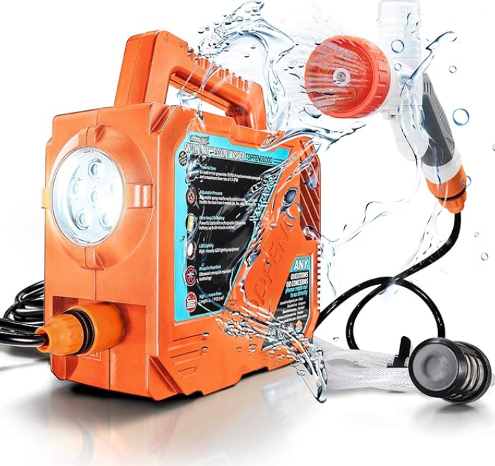 ZOOOBELIVES

High Pressure Camping Shower with 50W/75psi Pump, Outdoor Camp Shower with Multi-use Sprayer and LED Light for Campsite Bathing Beach Yard Pet Car Cleanups - Orange