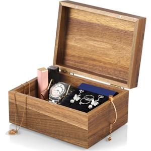 DRASTAR Keepsake Box, Acacia Wood Memory Box with Hinged Lids, Wooden Jewelry Box, Small Storage Box,3x5, 4x6 Decorative Card Box, Bridal Shower Gifts