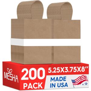 MESHA Kraft Gift Bags 200 Pack 5.25x3.75x8 Inch Small Brown Paper Bags with Handles Bulk for Small Business,Birthday,Party,Wedding,Retail,Shopping Bag (Made in USA)