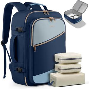 HOTOR Travel Backpack for Women – TSA-Friendly Travel Bag with Multiple Compartments & 3 Packing Cubes, Water-Resistant & Comfortable, Perfect for Travel Essentials, Blue, 17.3" x 13.0" x 7.9"