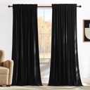 NICETOWN Black 92 inch Long Velvet Curtains for Living Room - Blackout Vision Light Blocking Window Treatments for Baseroom, Rod Pocket Design, W52 x L92, 2 Panels