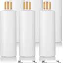 JUVITUS 16 oz White Refillable Plastic Squeeze Bottles with Gold Disc Cap Lid (6 pack)