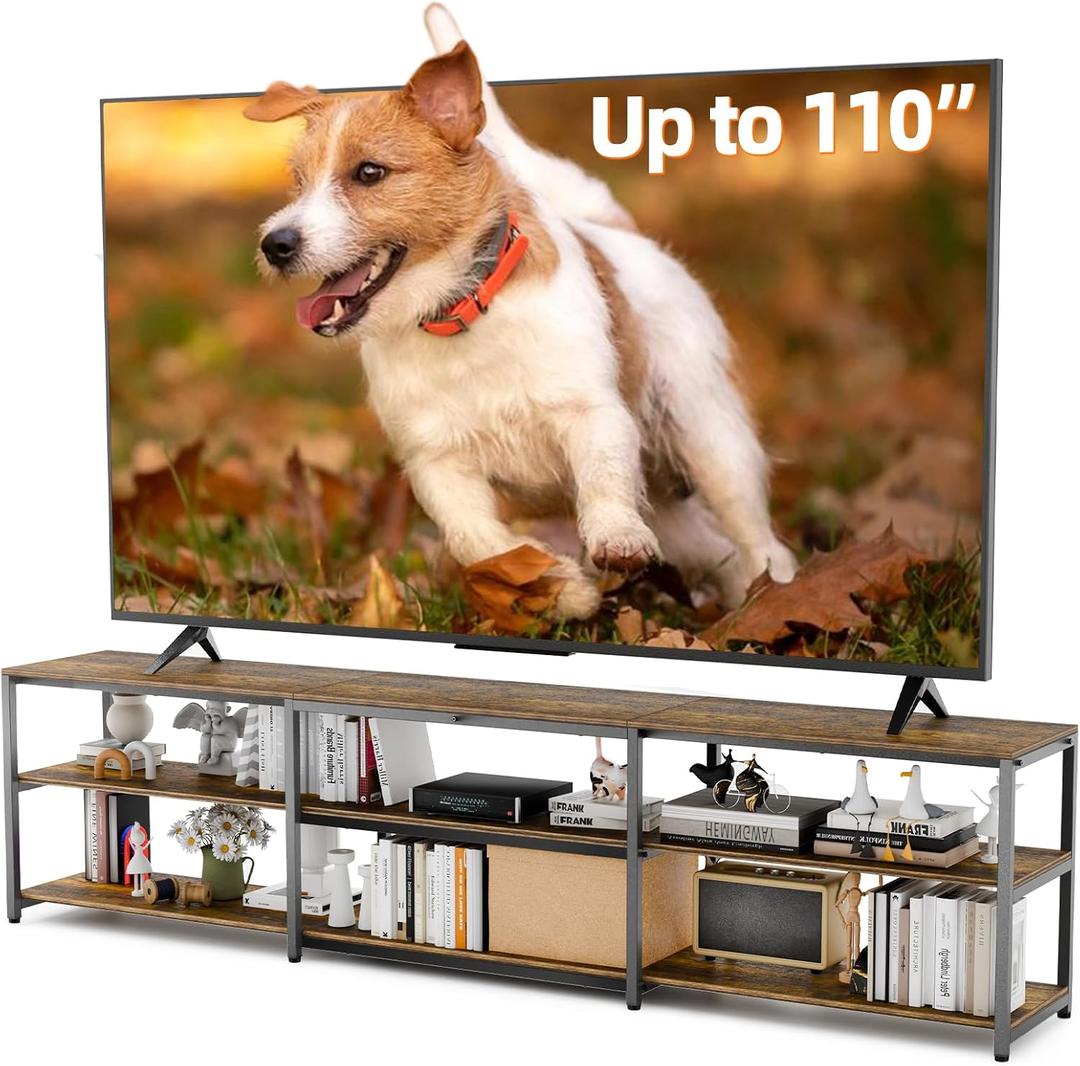 Aquzee 100 inch TV Stand, Extra Large 98" Wide Entertainment Center for 85" - 110" Television, 3 Tier Heavy Duty Wood Console Table with Storage for Living Room Home Theater, 98"W X 15.75"D X 23.98"H