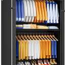 ULIFHOME P8C Pro Heavy Duty Clothes Rack（With Extended Width Design） Rolling Clothing Racks for Hanging Clothes with Lockable Wheels，42" W x 15.8" D x 80.5" H，Load 700LBS，Black Rack with Black Cover