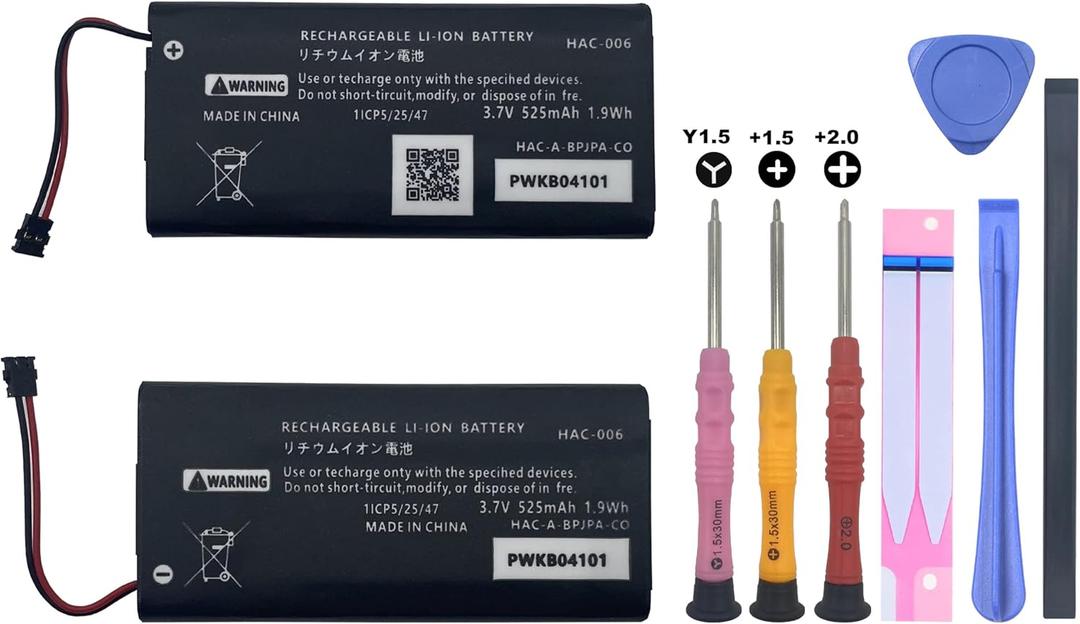Switch Joycon Battery, 2PCS HAC-006 3.7V 525mAh Replacement for Nintendo Switch Joy-Con Controller Battery, HAC-015, HAC-016 Joy-Con Controller with Repair Tool Kit