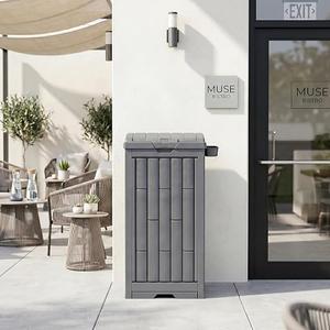 30 Gallon Gray Outdoor Trash Can with Hinged Lid, Weather-Resistant Resin Waste Container for Patio, Backyard, Pool Area, Home & Commercial Use