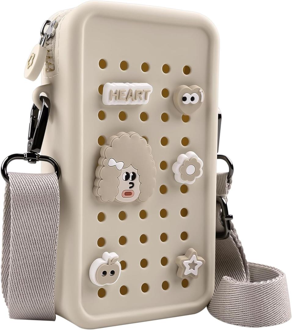 CANDY Small Crossbody Bag with Wide Shoulder Strap and Larger Holes for Charms  Adjustable, Stylish, and Comfortable Everyday Bag (Beige)