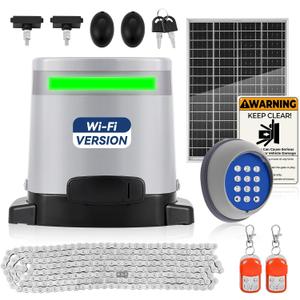 1300lbs Solar Sliding Gate Opener Chain Drive with Built-in Backup Battery, WiFi Remote Control, IR Sensor, Keypad, Automatic Gate Motor, Off-Grid Operation with Solar Panel, 280w