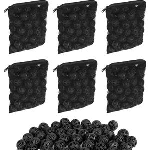 600 Pcs Bio Filter Balls with 6 Pieces Filter Media Bags Mesh Bags with Zipper 1.02 Inch Black Internal Bioballs Filter Media for Pond Fish Tank Aquarium