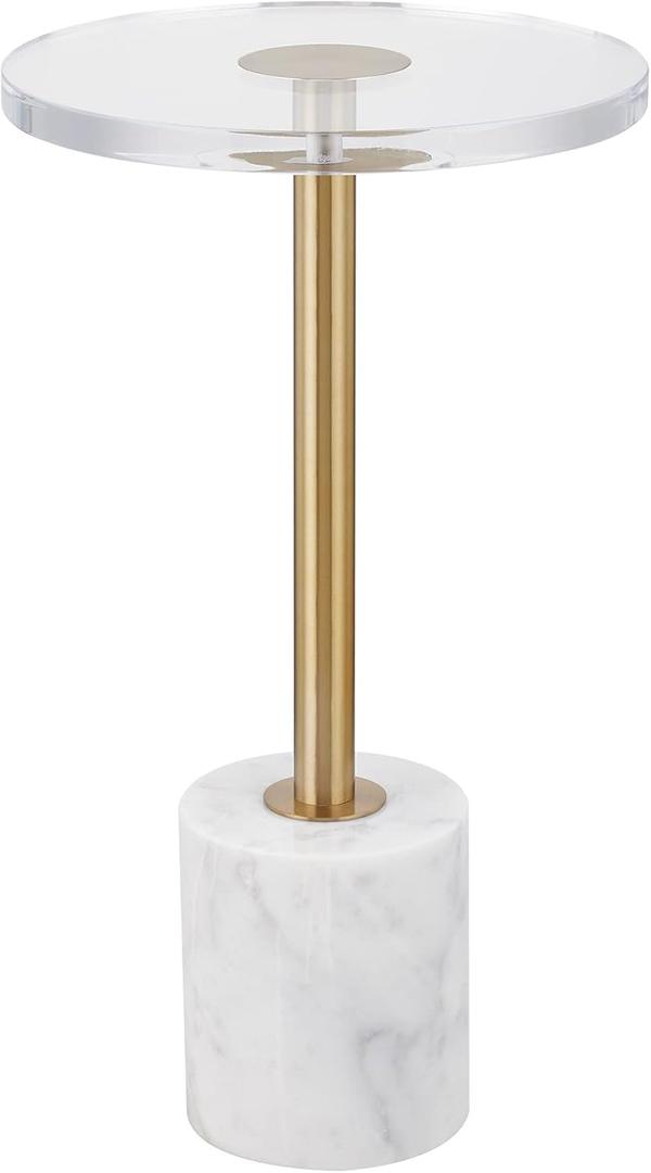 Small Clear Acrylic End Table, Marble Base Gold Leg Modern Nightstand, 12D x 12W x 21H in