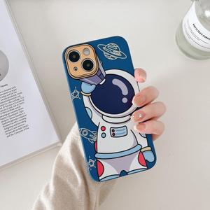Yonds Queen for iPhone 14 Cute Case, Cool Cartoon Astronaut Space Design Stylish Bumper Women Girls Protective Anti-Slip Shockproof Fashion Creative Case (Blue Telescope, iPhone 14)