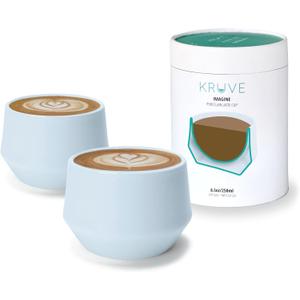 KRUVE IMAGINE Porcelain Latte Coffee Cups, Double Walled Espresso Cups, Glass Cups Set of Two - 8.5oz Thermal Spherical Design for Latte Art, Insulated Coffee Mugs for Heat Retention (Blue)