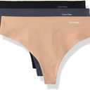 Calvin Klein Women's Invisibles Seamless Thong Panties, 3 Pack (Large, Speakeasy/Light Caramel/Black)