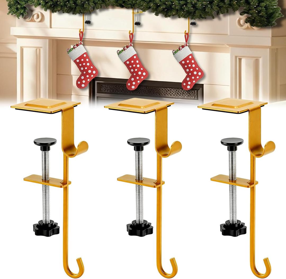 Garland Hangers for Mantle,Heavy Duty No Drill Fireplace Stocking and Garland Hanger,2-in-1 Adjustable Stocking Hangers for Mantle, Sturdy Metal Stocking Holders for Christmas Decorations(3pcs)