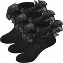 2 x Girls Ruffle Socks Frilly Double Lace Socks Cotton Turn Cuff Socks Toddler Pageant Socks for Girls 3/6 Pack