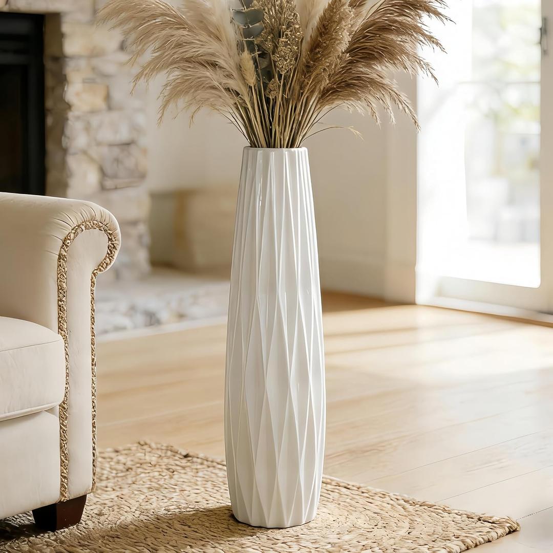 White Tall Floor Vase, 28" Ceramic Large Vase, Decorative Flower Vases for Modern Home Decor Living Room Office Bedroom Kitchen Wedding Centerpieces Farmhouse Dcor