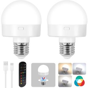 Rechargeable Battery Operated Light Bulbs with Remote Control,Timer and 15 Color Temperature,Wireless Puck Light Bulbs dimmable Magnetic Color Changing LED Bulb for Non-Hardwired Wall Sconce,2 Pack