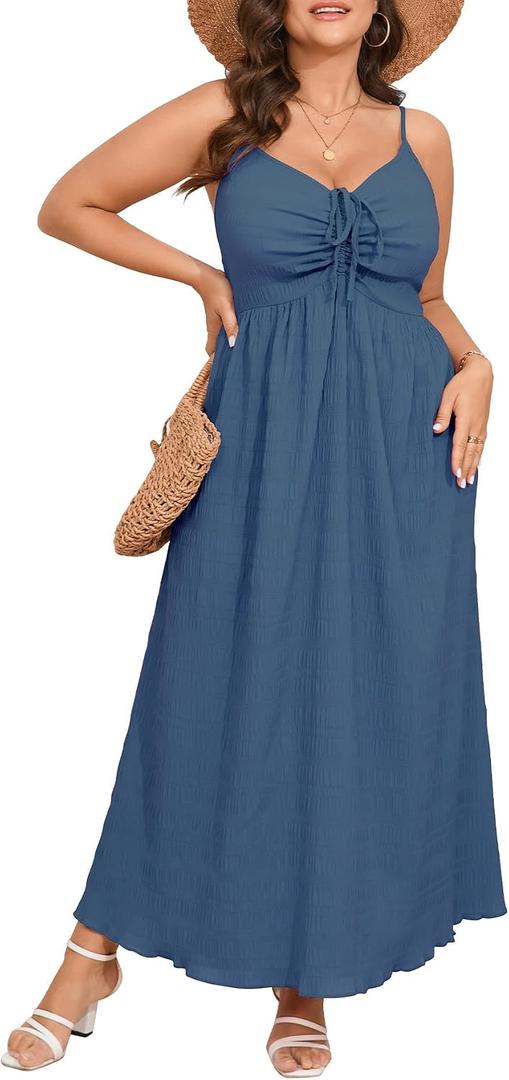 SHESTARR Women's Plus Size Summer Dress Spaghetti Strap Sleeveless Sweetheart Neck Swing A Line Maxi Long Dress