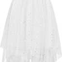 Century Star Sequin Tulle Skirts for Women Long Sequin Skirt Tutu High Low Skirt Sparkly Layered Elastic Waist A-Line Skirt (White) One Size