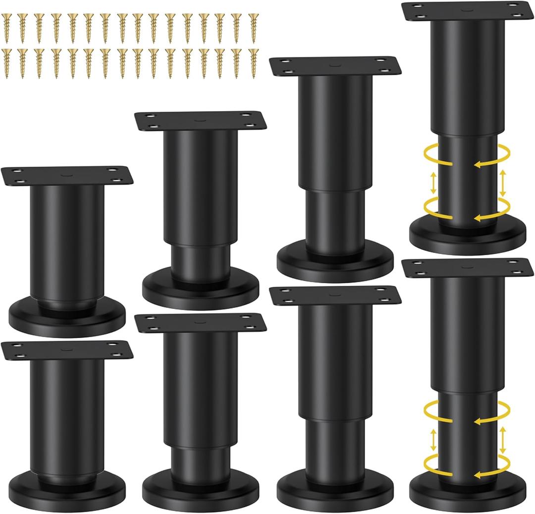 Wlrrcwdttc 8 Pcs Metal Adjustable Furniture Legs 3.15-4.72 inch, Adjustable Cabinet Legs for Sofa/Bed/Chair/Couch/Dresser/Table,Heavy Duty Bed Replacement Support Legs for Bed Frame/Bed Center Slat