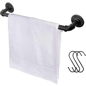 Industrial Pipe Towel Rack Towel Bar, Heavy Duty Wall Mounted Rustic Farmhouse Bath Towel Holder for Bathroom (Black, 18 Inch)