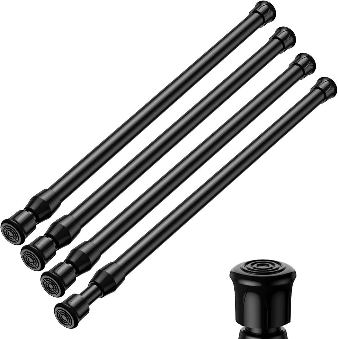 4pack Tension Curtain Rod 16.5 to 28 InchBlack Spring Tension Rods Curtain Rods Adjustable Spring Rod Extendable Tension Rod for Kitchen