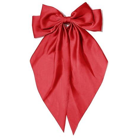 Big Red Silky Satin Hair Bows for Women - Long Tail Cute Hair Ribbons, Coquette Barrettes for Girls