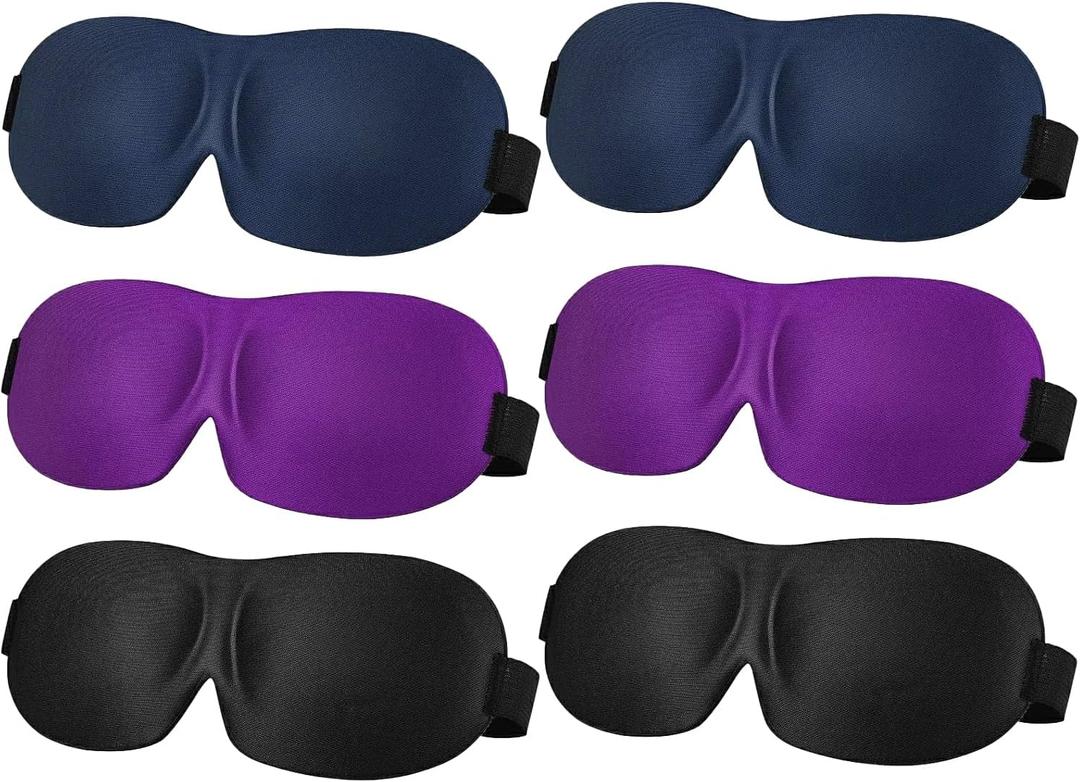 6Pcs Sleep Mask for Side Sleeper,3D Eye Mask for Sleeping,Blackout Sleeping Mask with Adjustable Strap,Soft Comfort Night Blindfold,Eye Shade for Travel Yoga Nap(Black, Purple,Navy Blue)