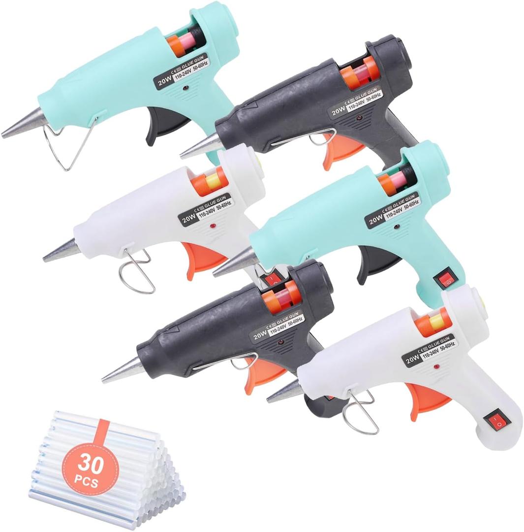 Hot Glue Gun with 30pcs Glue Sticks,20W Mini Glue Gun for Arts Crafts Hot Glue Guns for Kids Hot Melt Arts Craft DIY Glue Gun for Crafts School DIY Arts Home Quick Repairs (Multicolored, 6 Pieces)