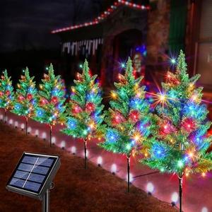Windpnn Upgraded 6-Pack 120 LED Solar Christmas Garden Stake Lights, Outdoor Waterproof Solar Xmas Tree Yard Stake Christmas Pathway Lights for Christmas Decorations Garden Yard Lawn Pathway (8 Modes)