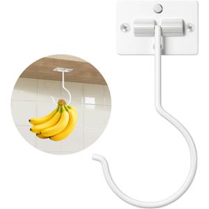 Under Cabinet Banana Hook – Foldable Banana Hanger with Adhesive and Magnets, Space-Saving Gold Metal Holder for Kitchen and RV, Keeps Bananas Fresh (White, 1 Pcs)