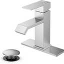 Single Handle Bathroom Faucets, HURRAN Brushed Nickel Bathroom Sink Faucet Stainless Steel Vanity Faucet(1 Hole or 3 Holes), Modern Basin Faucets for RV Restroom Sink with Deck Plate and Pop-up Drain