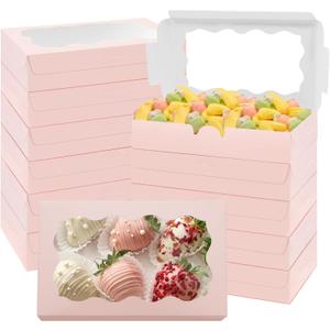 60Pcs 7 x 4 3/8 x 1 Inch Cookie Boxes with Clear Window Small Pink Cookie Boxes Bakery Treat Boxes for Dessert, Donuts, Pie, Candy, Macaron