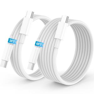 USB C to USB C Cable, 60W [3FT+6FT] for iPhone 17 16 15 Fast Charger Cord, 2Pack Type C to C Charging Cable for Apple 17/16/15/Pro Max, 17e/17Air, for iPad Pro/Air/Mini for MacBook Pro/Air (White)