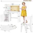 Kids Study Desk with Chair, Kids Desk Chair Set for 5-12 Years Old, Children Wooden Study Table with Hutch & Storage Cabinet, Student Writing Table Computer Workstation for Girls and Boys, White