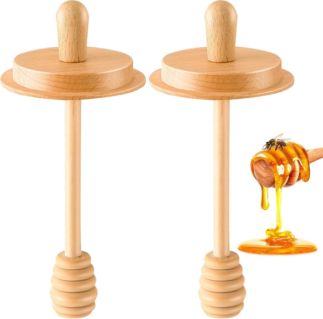 1 Piece Wooden Honey Dippers, Honey Spoon Wooden Stick for Regular Mouth Mason Jars, Wood Spoon and Lid for Regular Mouth 16 oz Mason, Ball Jars (Only Dippers Lid)