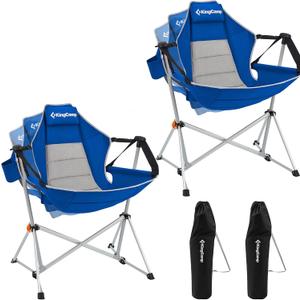 KingCamp Hammock Camping Chair, Swinging Portable Folding Camp Chairs for Adults 400lbs Heavy Duty Foldable Oversized Rocker with Aluminum Alloy Frame Cup Holder Pillow for Outdoor Beach Patio Sport (Blue-2 Pack)