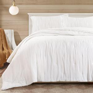 Hombys 100% Cotton Muslin Oversized King 120x120, Lightweight and Breathable Down Alternative, Soft Gauze Summer Bed Comforter, Off White Reversible Fluffy Duvet Insert