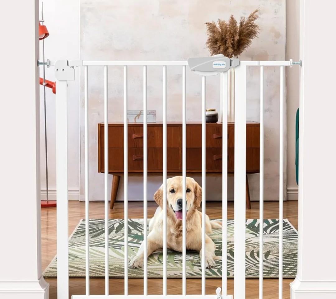 MEEGEEM Baby Gate - 40'' Extra Tall and 30''-37'' Adjustable Width Pet Gate for Stairs & Doorways & House and More, Can Use As Dog Gate, Pressure Mounted, No Drilling, Auto Close, White