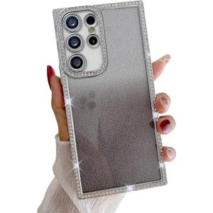 YTanazing Luxury Electroplated Liquid Flowing Gradient Glitter Quicksand Butterfly Clear Shockproof Protective Cover Phone Case for S25 Ultra (Silver-Glitter, Samsung Galaxy S25 Ultra)