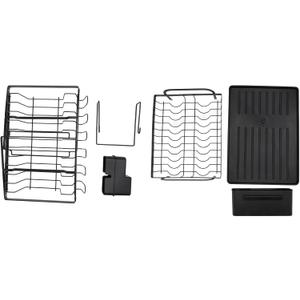 GLOGLOW 2 Tier Dish Drying Rack with Cup Holder and Utensil Holder Space Saving Metal Black Dish Drainer for Kitchen Countertop (Black)
