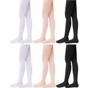 Syhood 3 Pairs Girls Ballet Tights Soft Toddler Footed Dance Tights for Toddler/Little Kid/Big Kid Gymnastics School Practice (6-8 Years, Nude, White,black)
