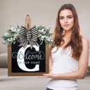 Ultra Large 14'' Last Name All Year Round Front Door Wreath with 26 Initial Letter Welcome Sign All Seasons Eucalyptus Garland and Bow Wreaths for Front Door Porch Farmhouse Decoration (C)