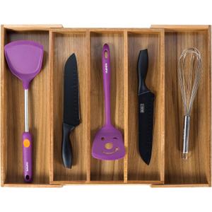 Utoplike Acacia Kitchen Drawer Organizer Expandable, Large Utensils and Cutlery Tray, Adjustable Silverware Divider for Knives Flatware