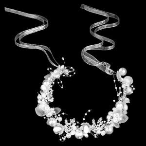 Wedding Hair Accessorie, Flower Headpiece Rhinestone Crystal Wedding White Pearl Rhinestone Headband for Women Flower Crown and Women Hair Accessories Bride Silver