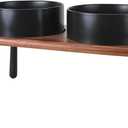 SPUNKYJUNKY Ceramic Elevated Dog Bowls Raised with Acacia Bamboo Wooden Stand, 8.3'' Dog Food Water Bowls Set Non-Slip for Medium Large Sized Breed Microwave Dishwasher Safe - 60 OZ,Black