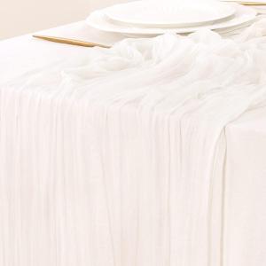 Socomi 4pcs Ivory White Table Runner Spring Easter Cheesecloth Table Runner 170 inch Cheese Cloth 14FT Boho Rustic Gauze for Wedding Party Baby Shower Decor